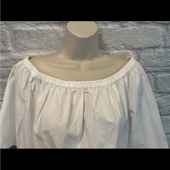 Madewell Women's White Cotton Embroidered Off-the-Shoulder Top Sz Small - Picture 3 of 8